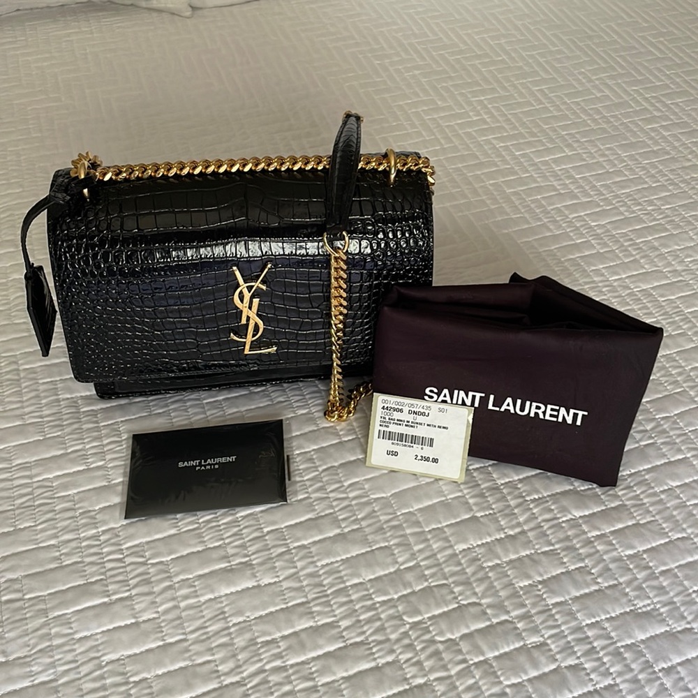 YSL Medium Sunset in Croc embossed Calfskin